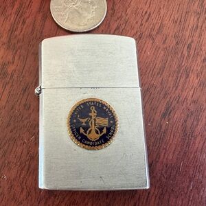 Chrome Lighter with Enamel Naval Officer Candidate School Emblem-Trademark Brand